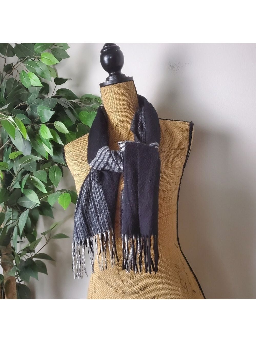 Black Gray Plaid Scarf Unisex